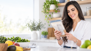 Dany Estefan leyendo la etiqueta nutricional de un alimento